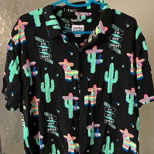 Black Cactus & Piñata I’d Hit That Funny Print Men's Short Sleeve Button Shirt